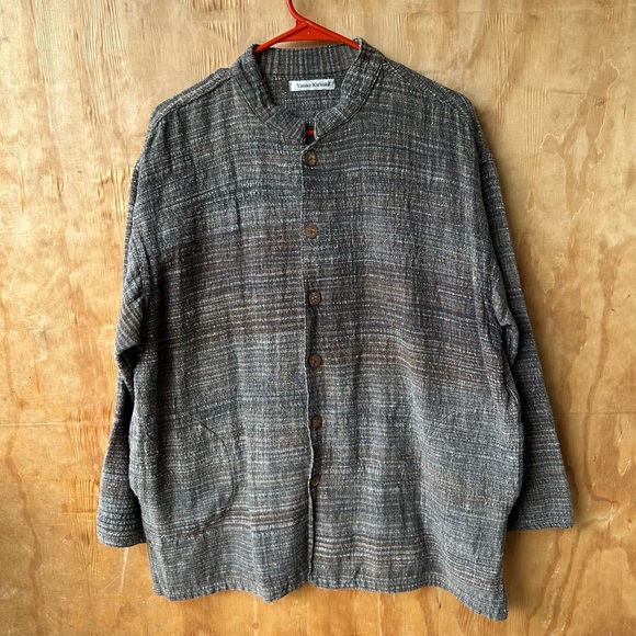 Yasuko Kurisaka Mandarin Button Down Blazer Tweed Boucle Brown Gray Jacket - Picture 1 of 9